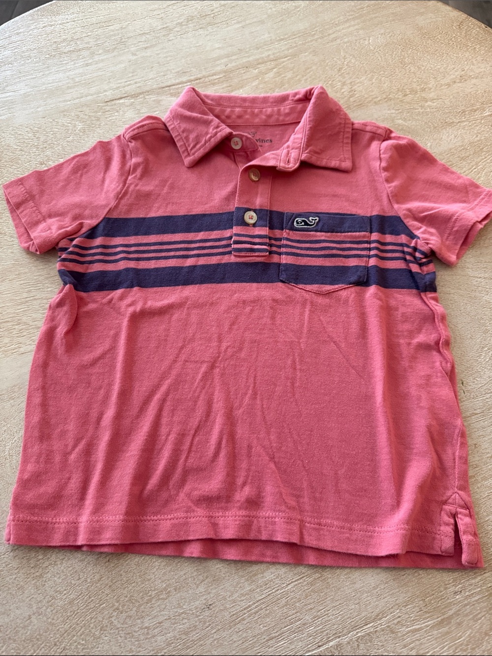 Vineyard Vines Kids Coral Pink Polo with Navy Stripes